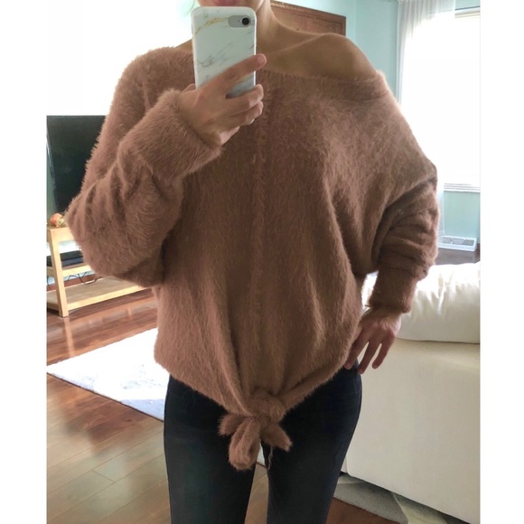 KSC Sweaters - 🆕 So Fuzzy Mauve Dolman Front Tie Sweater